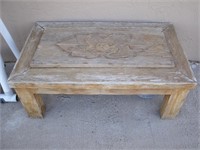 Carved Coffee Table Bench w/ Cushion
