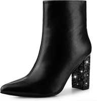 Perphy Glitter Heel Ankle Boots for Women 8 Black