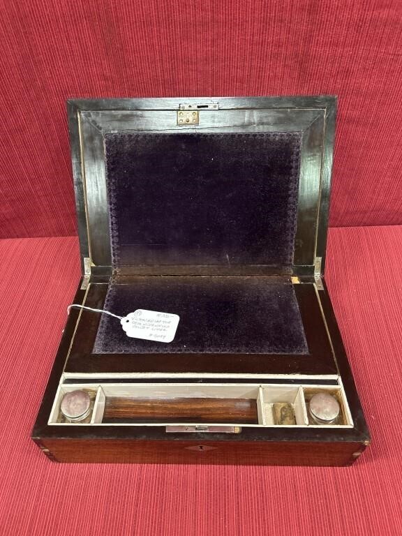 Victorian laptop, desk with inkwells and velvet