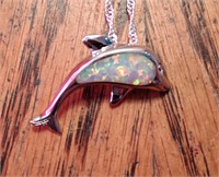 Dolphin Sterling Silver & White Opal Pendent