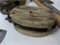 wood and metal pulley