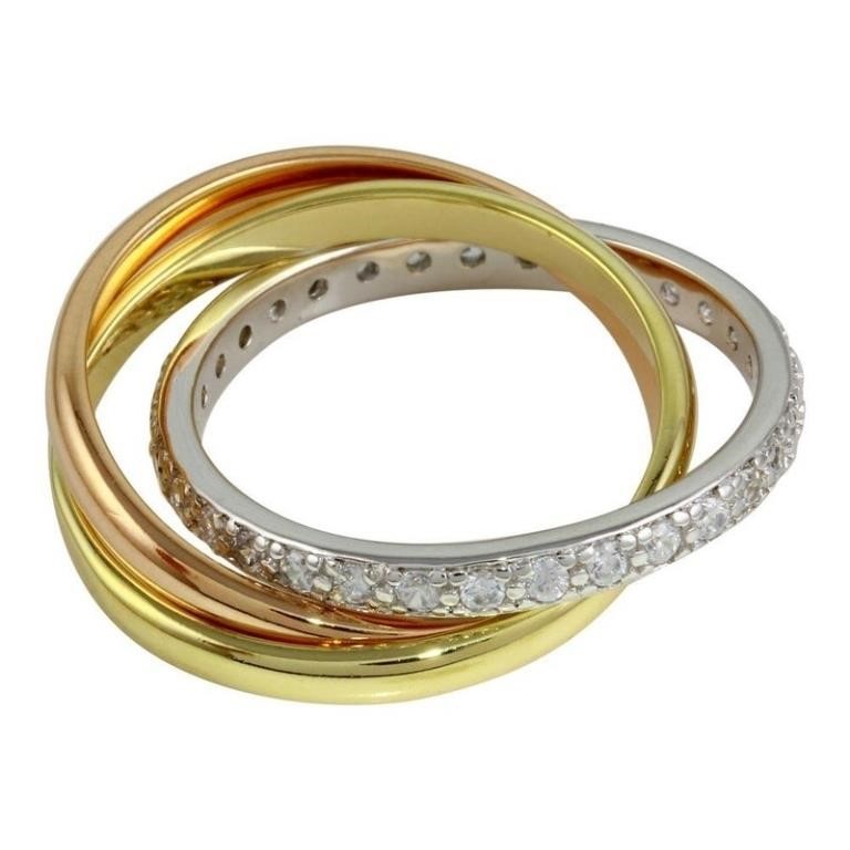 Sterling Silver Crystal Tri Color Ring Set