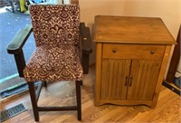 Wood cabinet with drawer & wood chair with