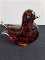 Vintage Murano speckled Amber art glass bird 4.5
