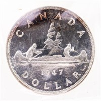 Canada 1947 Silver Dollar MS62 ICCS