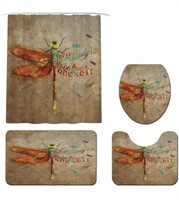 DRAGONFLY SHOWER CURTAINS SET WITH NON-SLIP RUG