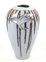 H & Co Selb Bavaria Hand Ptd Vase Cranes 9.25"