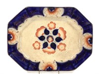 Welsh Gaudy Platter w Painted Florals, Flow Blue