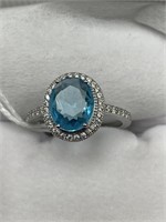 3.60CT BLUE TOPAZ SILVER RING - SIZE 7.5