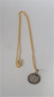 Seated half dime pendant with sterling gold chain
