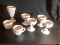 7 Pieces Jeanette Shell Pink Milk Glass