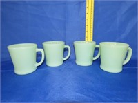 4 Jadeite Fireking D Handle Mugs