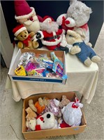 Vintage stuffed toys, Santas etc