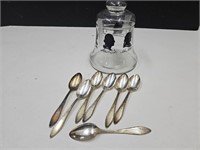 Liberty Glass Jar w Lid & Silver Plate Spoons