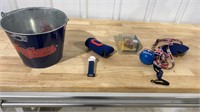 Cleveland Indians bucket, Pez  and ornaments