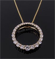 14K Yellow Gold Diamond Open Circle Pendant, Chain