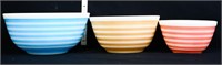 Trio of vintage Pyrex striped mixing bowls