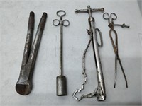 4 antique veterinarian tools
