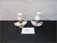 Mini Oil Lamps w/ Pink Flowers (2)