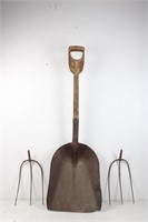 Antique Pitchfork & Wood Handle Coal Shovel