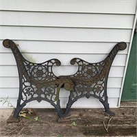 Vintage Cast Iron Garden Bench Carved Side End