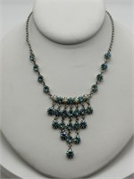 Vintage VCLM Blue & AB Rhinestone Necklace
