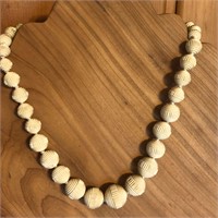 Carved Ivory Bead Necklace 14K White Gold Clasp