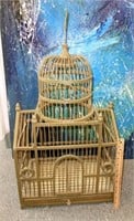 Large antique wood bird cage w/green paint 30"T x