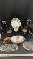 Candle holders, plate stands, glass dishes