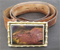 Vintage Tony Lama Leather Belt w/ Jasper/Agate