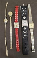 Lot of 5 Ladies Watches. 2 Wind-Up (Work, Need