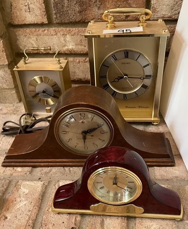 3 quartz clocks and electric mantel clock