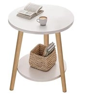 2-Tier Side Table Round Bedside Table White