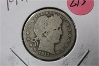 1911 Barber Silver Quarter