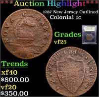 *Highlight* 1787 New Jersey Outlined Colonial 1c G
