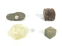 4 Specimens, Hanksite, Pyrite, Hematite