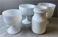 Milk Glass Jar And Compotes ( 4pcs)