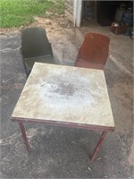 Vintage folding table and 2 wooden chairs