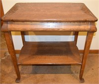 Antique Tiger Oak Nouveau Carved Parlor Table