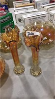 2 MARIGOLD CARNIVAL GLASS VASES