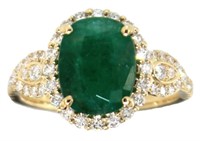 14kt Gold 3.12 ct GIA Oval Emerald & Diamond Ring