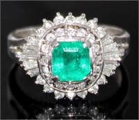 Platinum 1.34 ct Natural Emerald & Diamond Ring