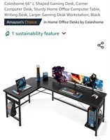NEW Coleshome 66" L Shaped Gaming Desk,