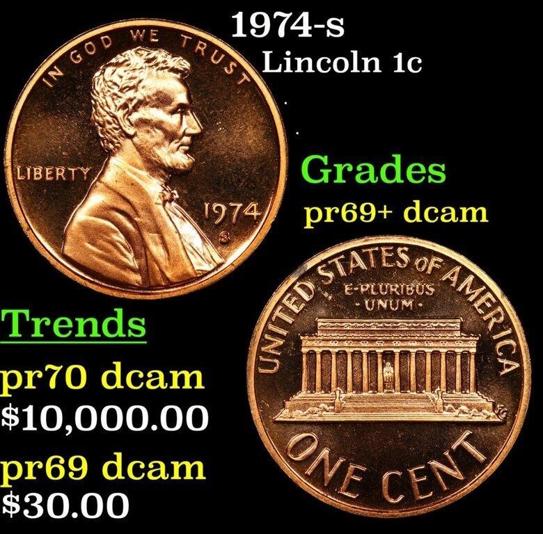 Proof 1974-s Lincoln Cent 1c Grades GEM++ Proof De