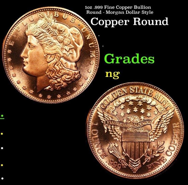 1oz .999 Fine Copper Bullion Round - Morgan Dollar