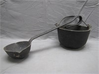 Antique Cast Iron Smelting Pot with Ladle