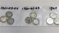 SILVER Roosevelt Dime Lot x 9 1951-1964