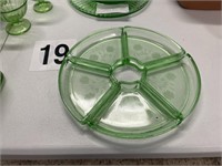 11" ROUND 5 PC. DECO GREEN GLASS CONDIMENT DISH