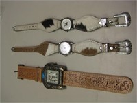 3 Southwestern Styled Leather & Hide Watches