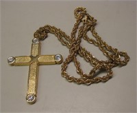 Gold Plated Cross Form & Rope Chain, 36"L